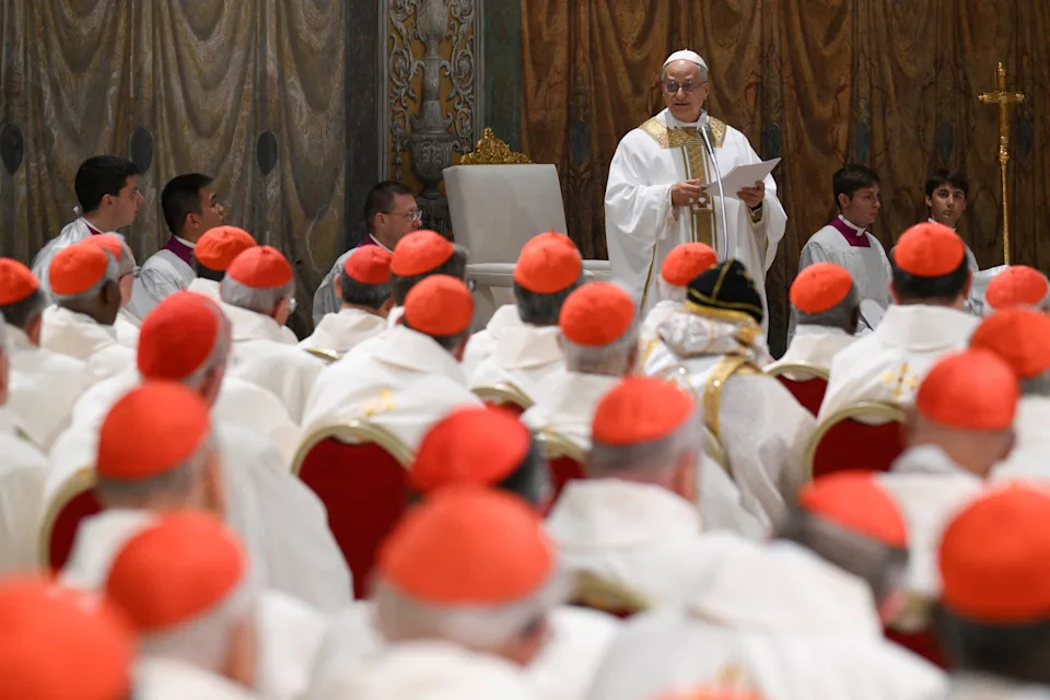 Pope Leo XIV conducts Mass in the Sistine Chapel at the Vatican on May 9, 2025.